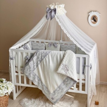 Set lenjerie Patut Copii Bebe 8 piese Classic Gri